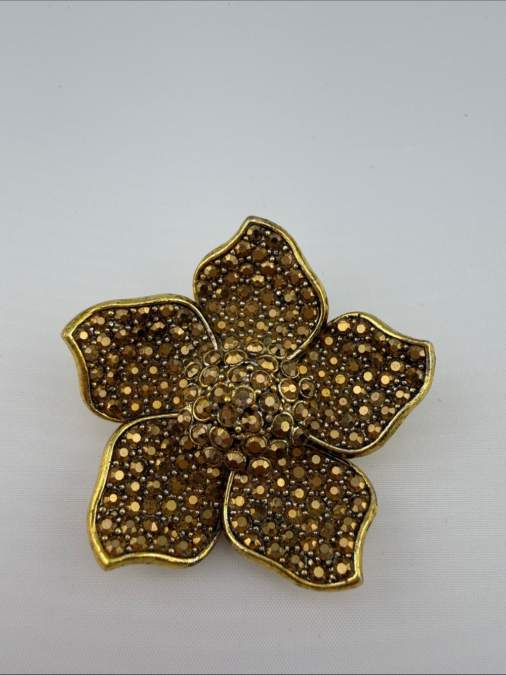 Vintage Gold Crystal Floral Brooch - Sparkling Gold-Tone Flower Pin